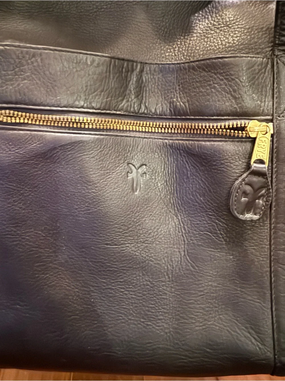 FRYE Black Leather Duffel Overnight Bag Brass Fittings